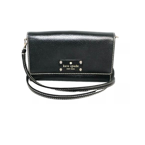KATE SPADE Natalie Wellesley Convertible Clutch Crossbody Black Leather  Bag - Picture 1 of 6